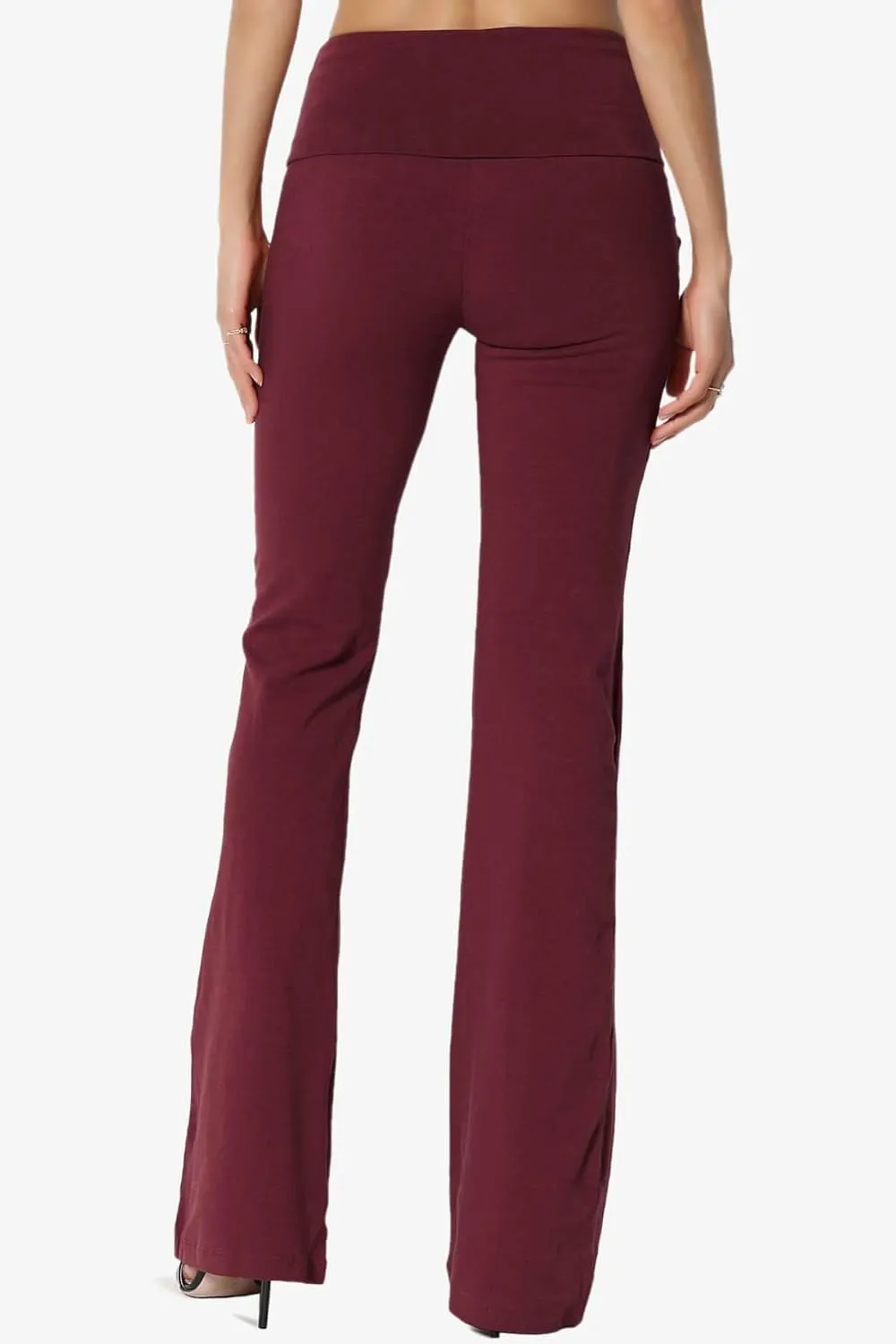 TheMogan Women's Basic Foldover Waistband Comfy Stretch Cotton Boot Cut Lounge Yoga Pants