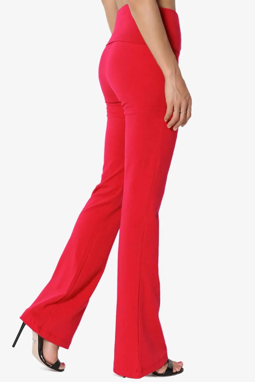 TheMogan Women's Basic Foldover Waistband Comfy Stretch Cotton Boot Cut Lounge Yoga Pants