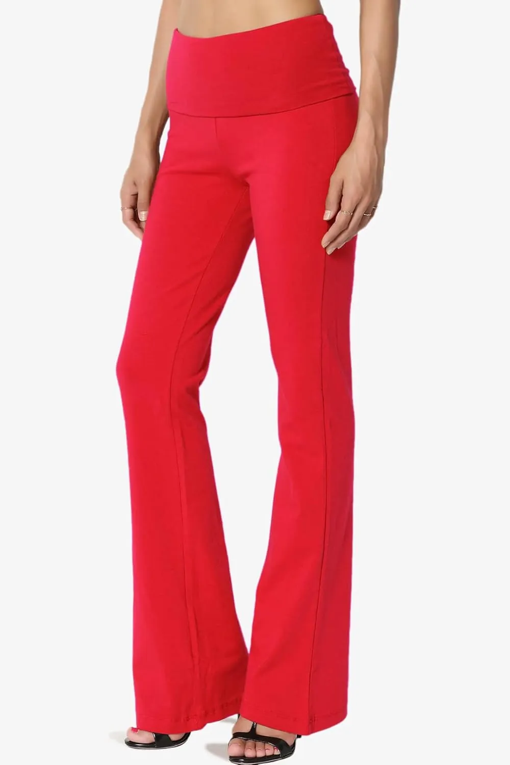 TheMogan Women's Basic Foldover Waistband Comfy Stretch Cotton Boot Cut Lounge Yoga Pants