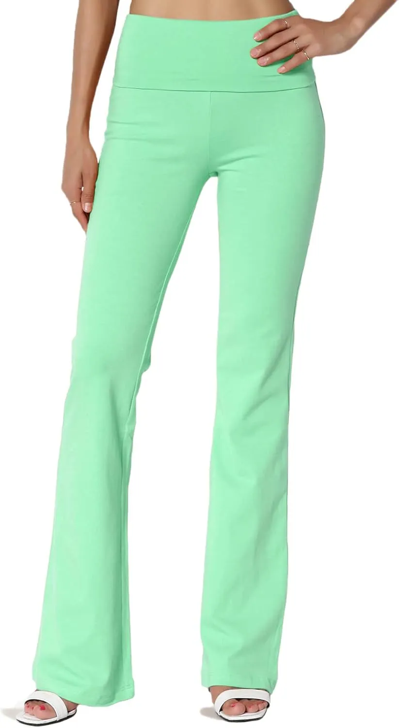 TheMogan Women's Basic Foldover Waistband Comfy Stretch Cotton Boot Cut Lounge Yoga Pants