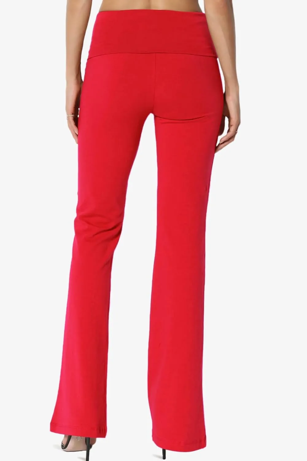 TheMogan Women's Basic Foldover Waistband Comfy Stretch Cotton Boot Cut Lounge Yoga Pants
