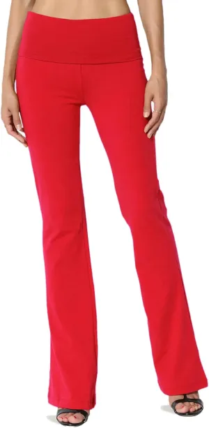 TheMogan Women's Basic Foldover Waistband Comfy Stretch Cotton Boot Cut Lounge Yoga Pants