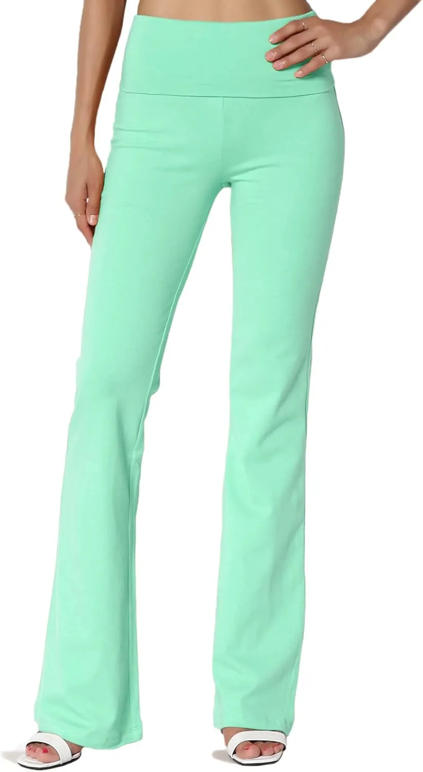 TheMogan Women's Basic Foldover Waistband Comfy Stretch Cotton Boot Cut Lounge Yoga Pants