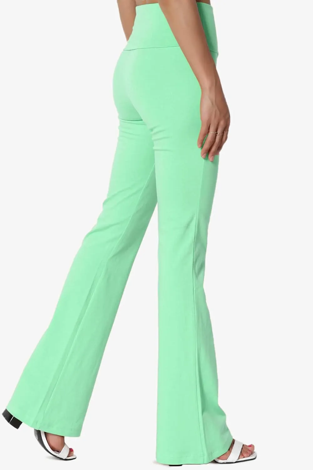 TheMogan Women's Basic Foldover Waistband Comfy Stretch Cotton Boot Cut Lounge Yoga Pants