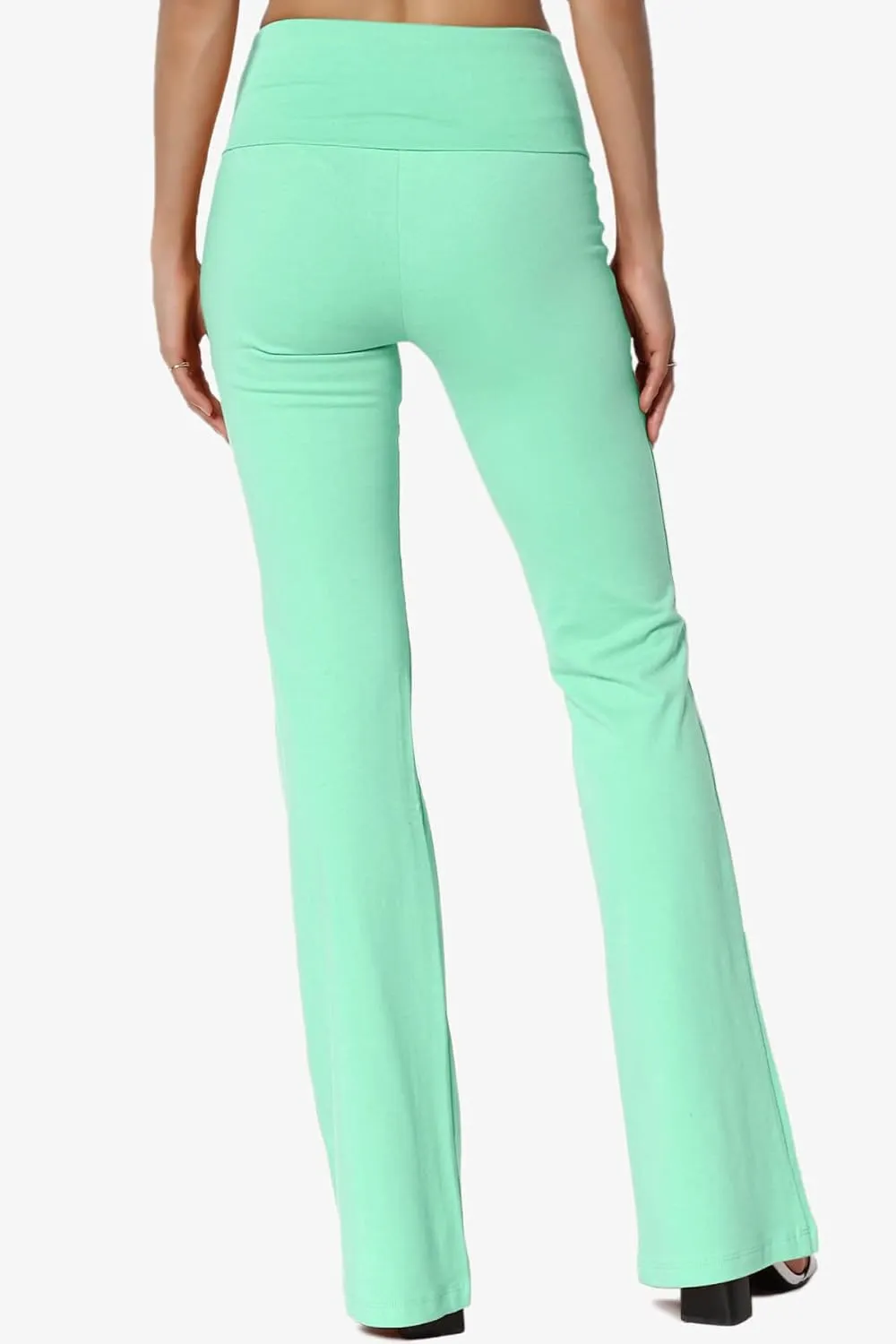 TheMogan Women's Basic Foldover Waistband Comfy Stretch Cotton Boot Cut Lounge Yoga Pants