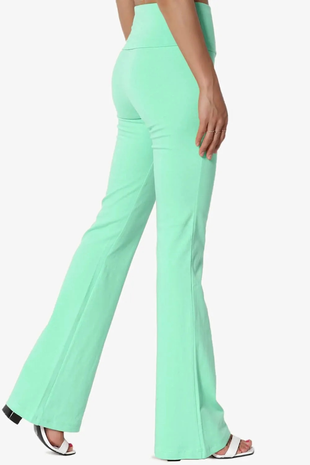 TheMogan Women's Basic Foldover Waistband Comfy Stretch Cotton Boot Cut Lounge Yoga Pants