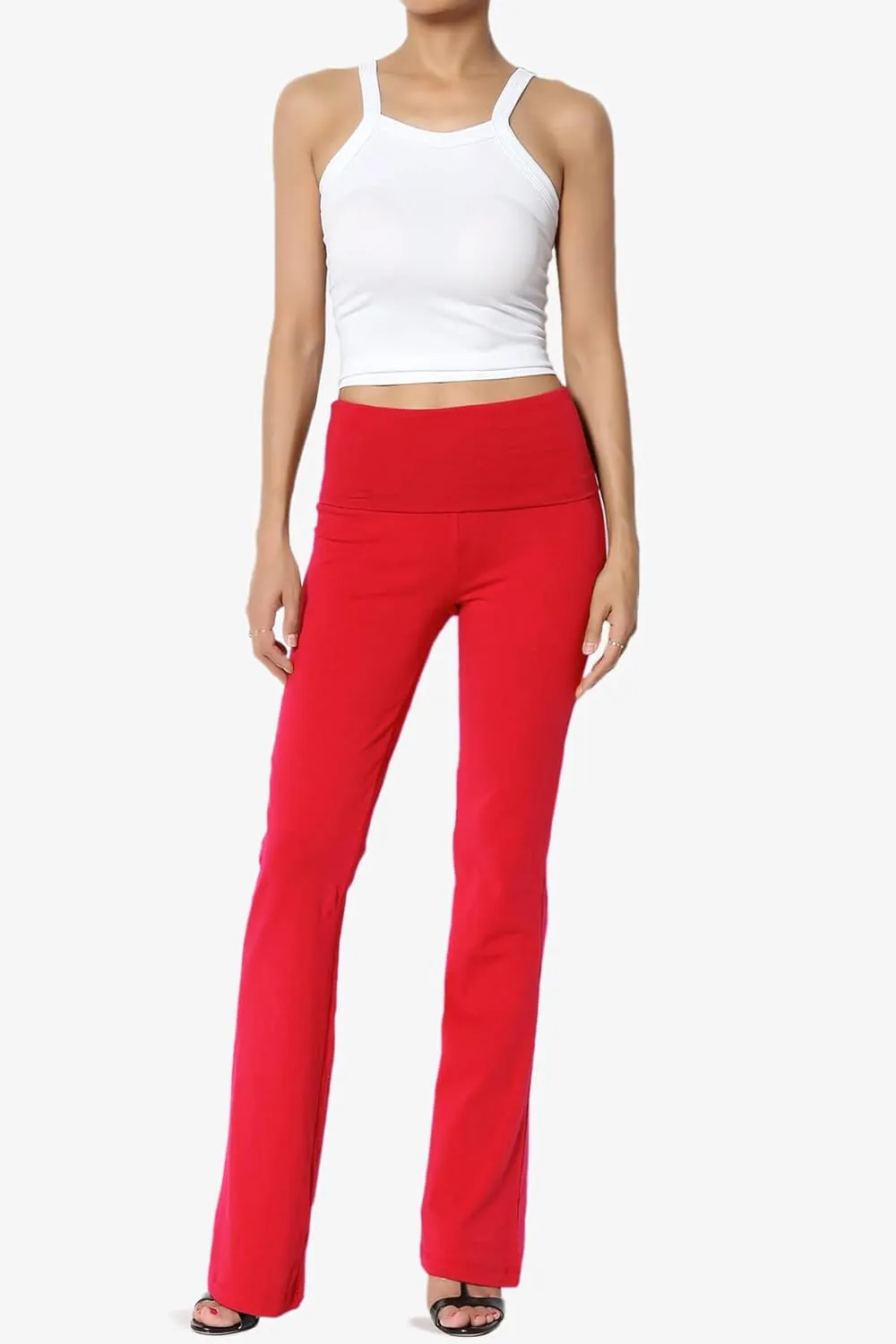 TheMogan Women's Basic Foldover Waistband Comfy Stretch Cotton Boot Cut Lounge Yoga Pants