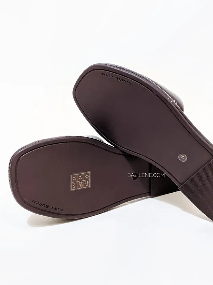 Tory Burch Double T Sport Slide Metallic Calf Leather Plum