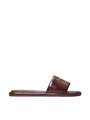Tory Burch Double T Sport Slide Metallic Calf Leather Plum