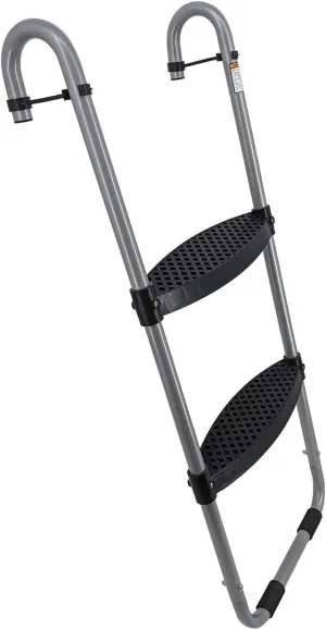Trampoline Pro Wide 2-Step Heavy Duty Trampoline Ladder, Unique Safety-Latch Design, No Slip Extra-Wide Steps, Cooler to Touch Silver Surface Trampoline Accessories TPRO Warranty Included
