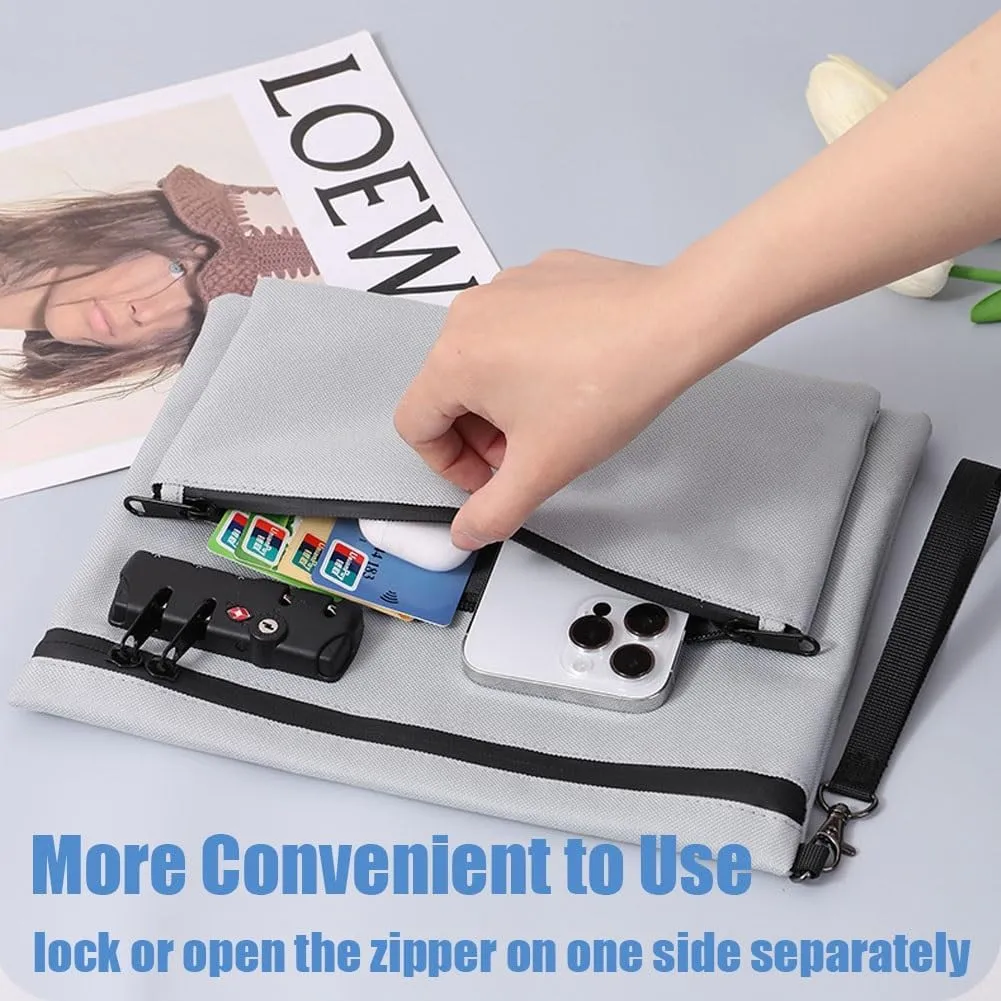 Travel Lock Bag, Money Bag with Lock and Zipper, Double Layer Anti-Theft Handbag with Combination Protection, For Cash, Id, Credit Cards and Important Documents(Gray,Casual Style)