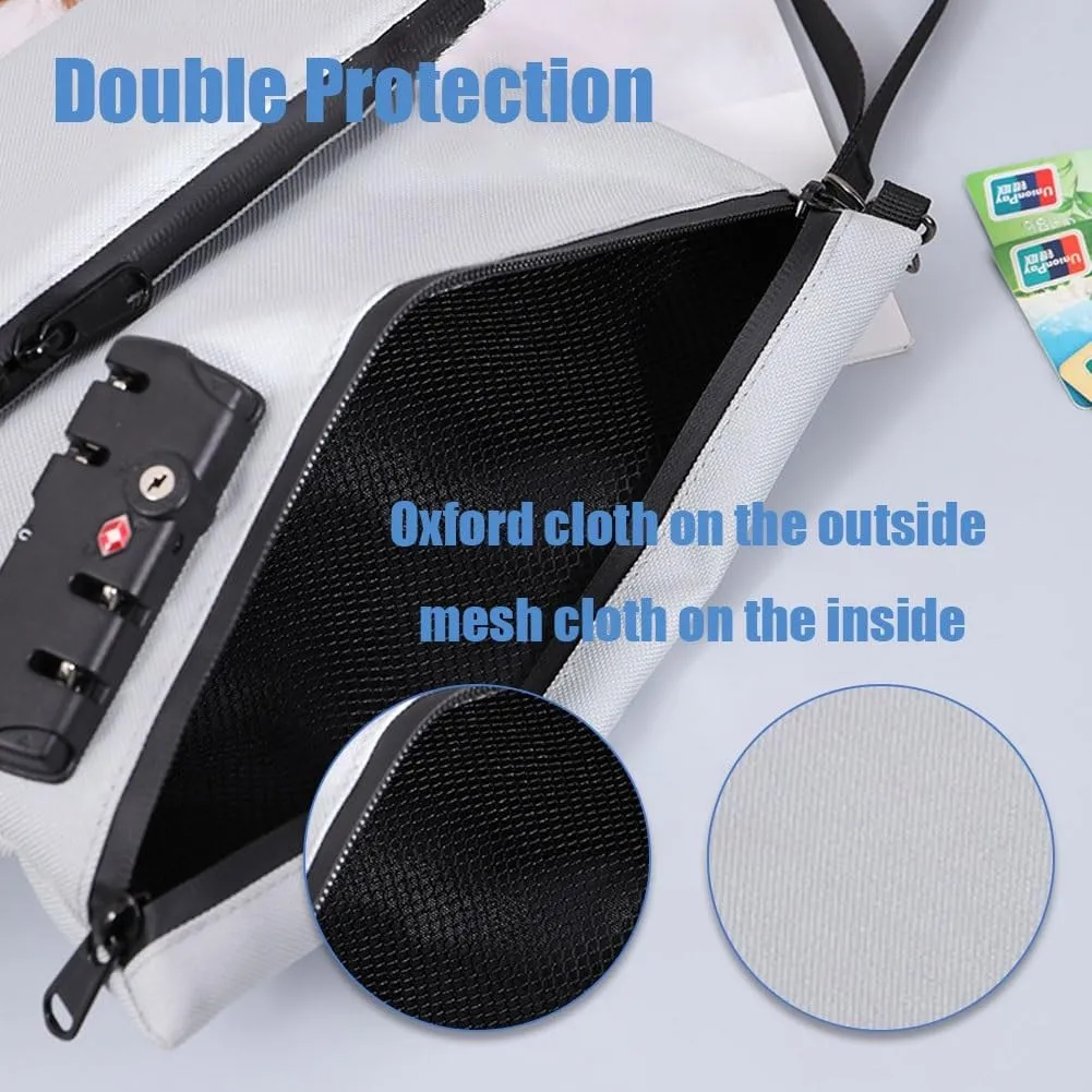 Travel Lock Bag, Money Bag with Lock and Zipper, Double Layer Anti-Theft Handbag with Combination Protection, For Cash, Id, Credit Cards and Important Documents(Gray,Casual Style)