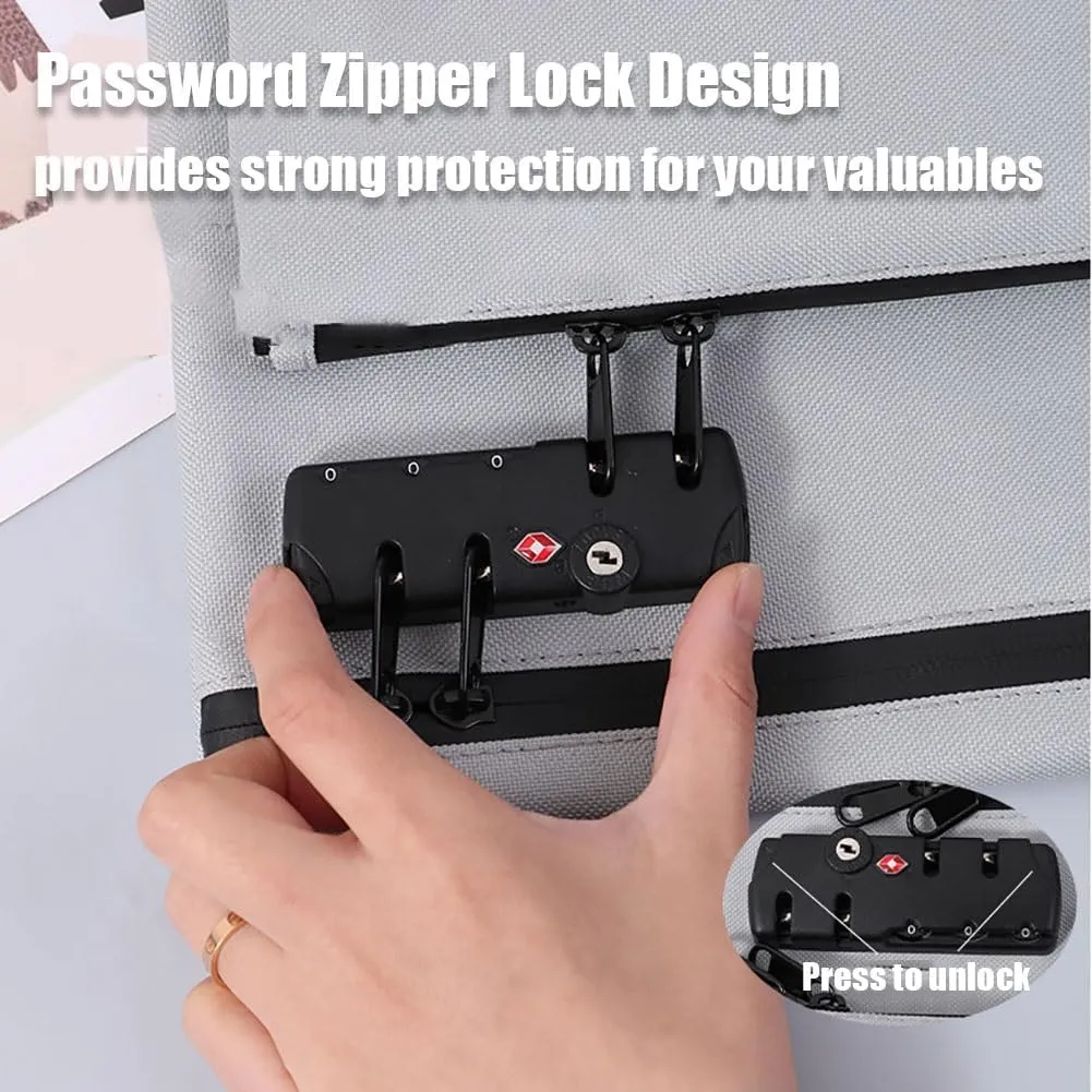 Travel Lock Bag, Money Bag with Lock and Zipper, Double Layer Anti-Theft Handbag with Combination Protection, For Cash, Id, Credit Cards and Important Documents(Gray,Casual Style)