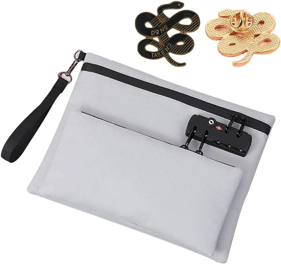 Travel Lock Bag, Money Bag with Lock and Zipper, Double Layer Anti-Theft Handbag with Combination Protection, For Cash, Id, Credit Cards and Important Documents(Gray,Casual Style)