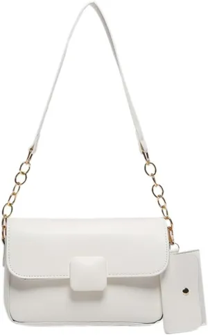 Trendy Shoulder Bag for Women Vegan Leather Underarm Purse Small Totes Handbag Casual Chain Top Handle Satchel