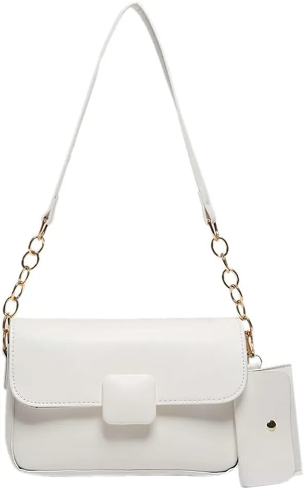 Trendy Shoulder Bag for Women Vegan Leather Underarm Purse Small Totes Handbag Casual Chain Top Handle Satchel