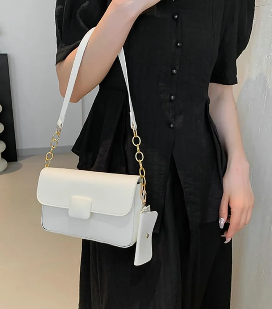 Trendy Shoulder Bag for Women Vegan Leather Underarm Purse Small Totes Handbag Casual Chain Top Handle Satchel
