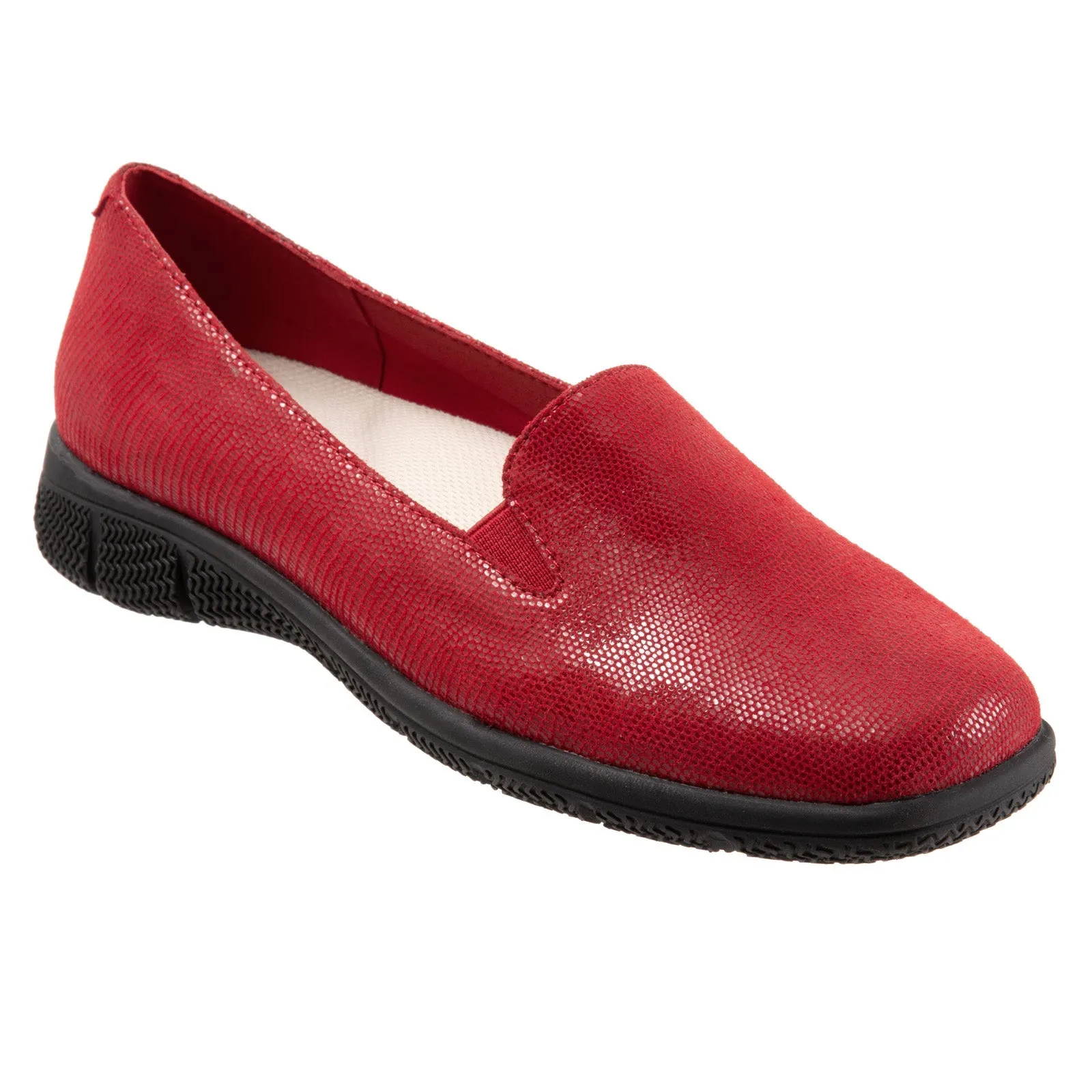 Trotters Universal T2110-623 Womens Red Narrow Leather Loafer Flats Shoes