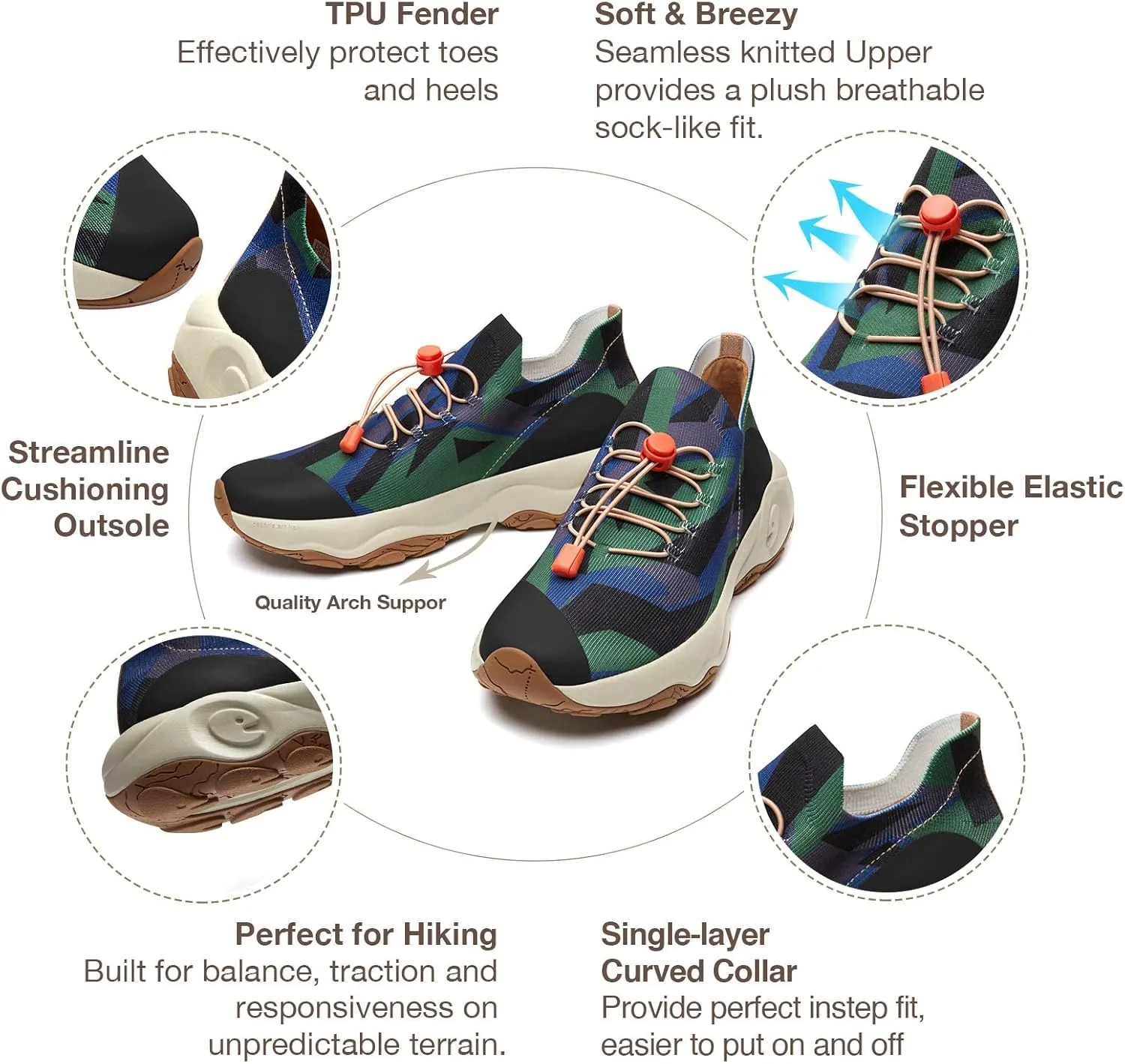 UIN Men's Walking Travel Shoes Slip On Outdoor Non-Slip Lightweight Comfort Hiking Sneaker Cazorla