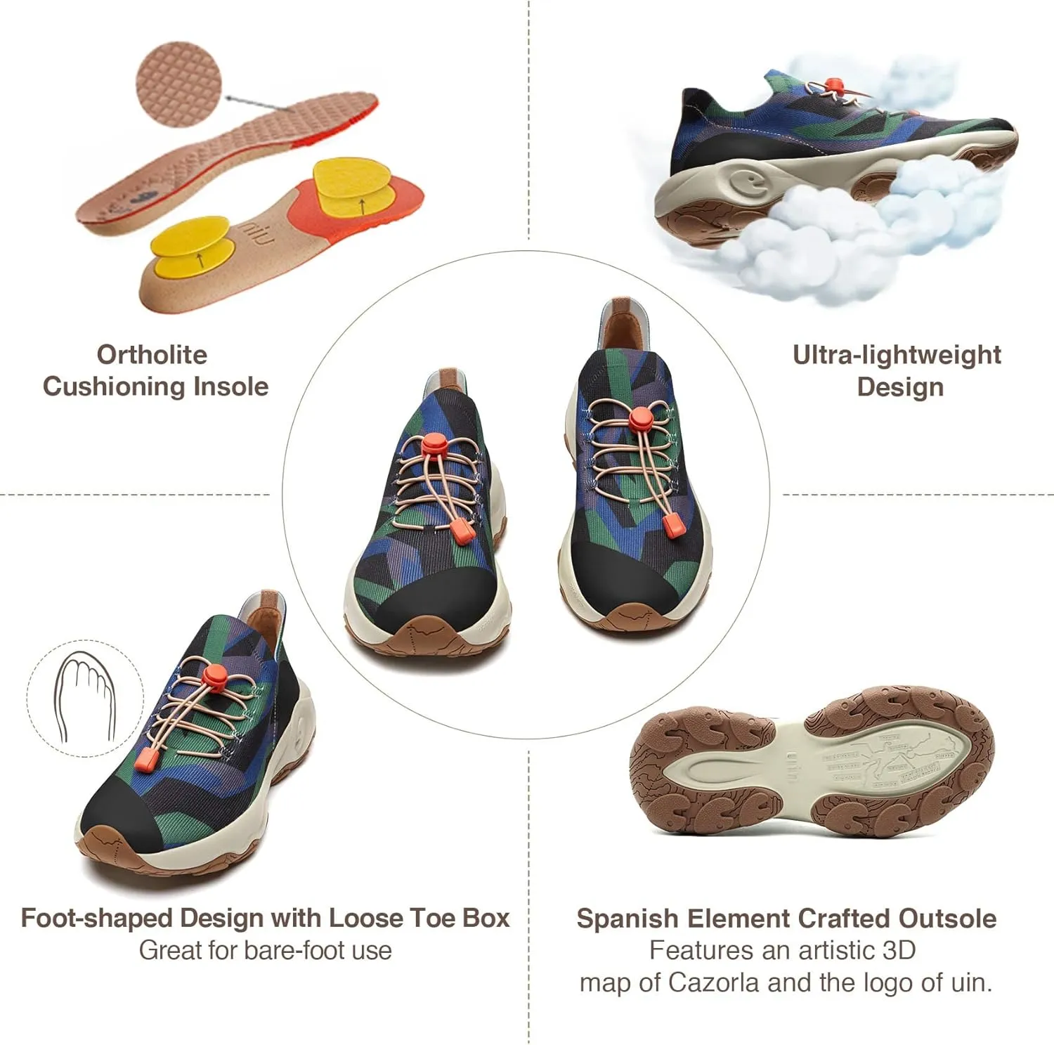 UIN Men's Walking Travel Shoes Slip On Outdoor Non-Slip Lightweight Comfort Hiking Sneaker Cazorla