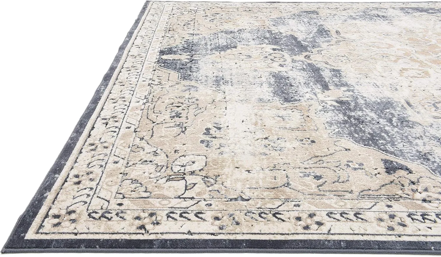 Unique Loom Chateau Collection Area Rug - Roosevelt (8' x 10' Rectangle, Dark Blue/ Beige)