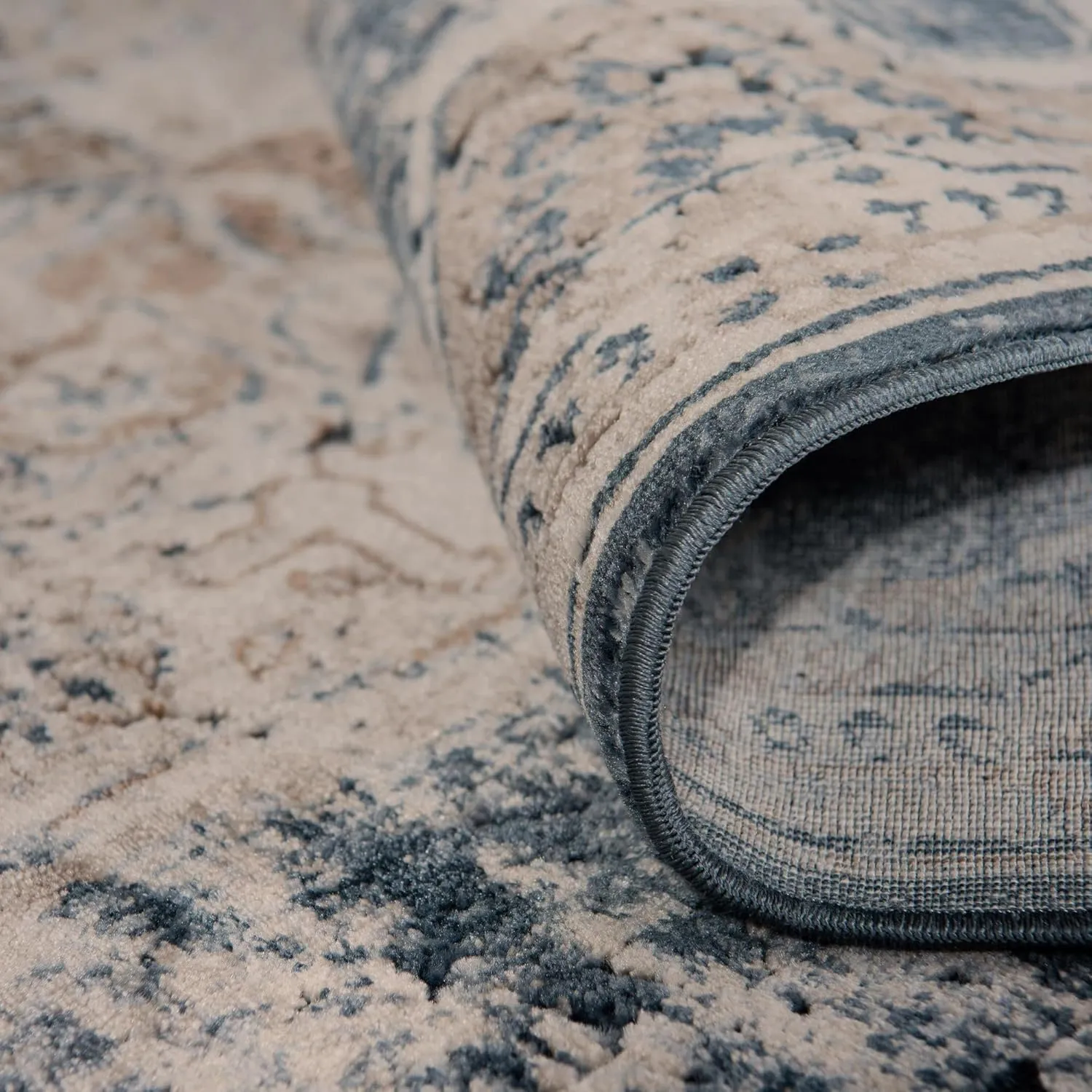 Unique Loom Chateau Collection Area Rug - Roosevelt (8' x 10' Rectangle, Dark Blue/ Beige)