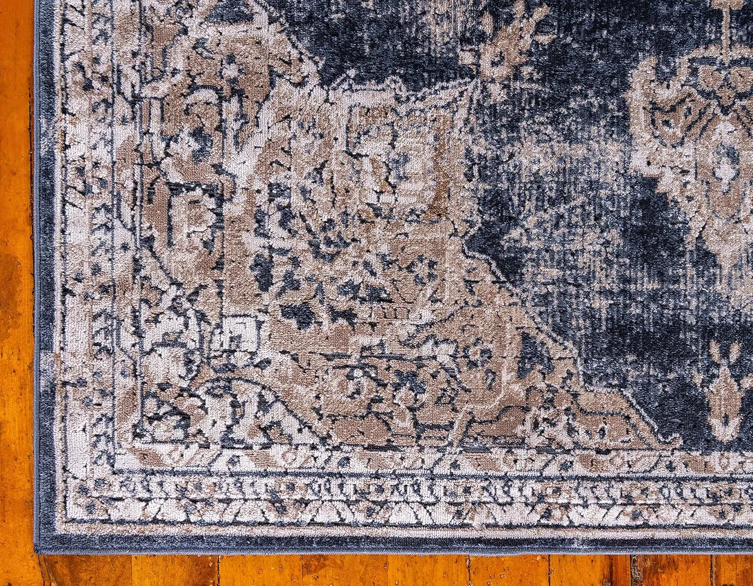 Unique Loom Chateau Collection Area Rug - Roosevelt (8' x 10' Rectangle, Dark Blue/ Beige)