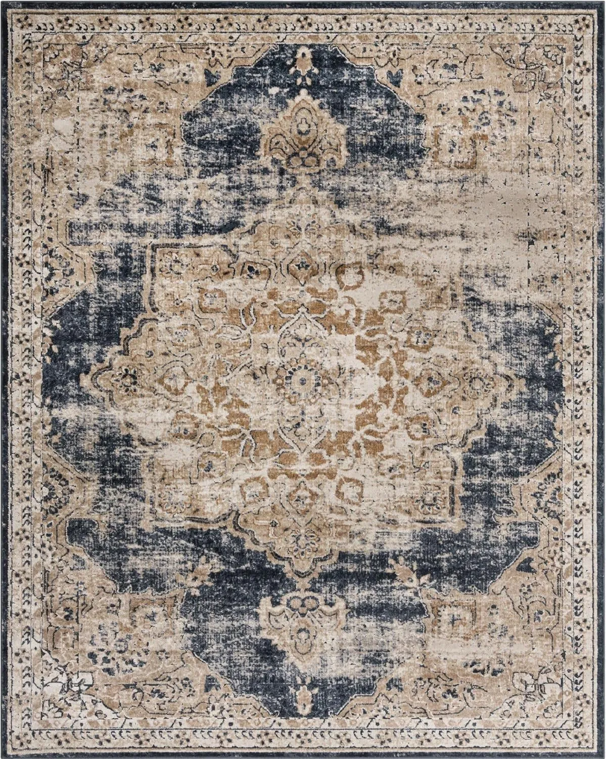 Unique Loom Chateau Collection Area Rug - Roosevelt (8' x 10' Rectangle, Dark Blue/ Beige)