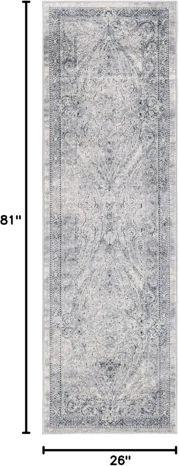Unique Loom Chateau Collection Area Rug - Wilson (2' 2" x 6' 9" Runner, Dark Blue/ Gray)