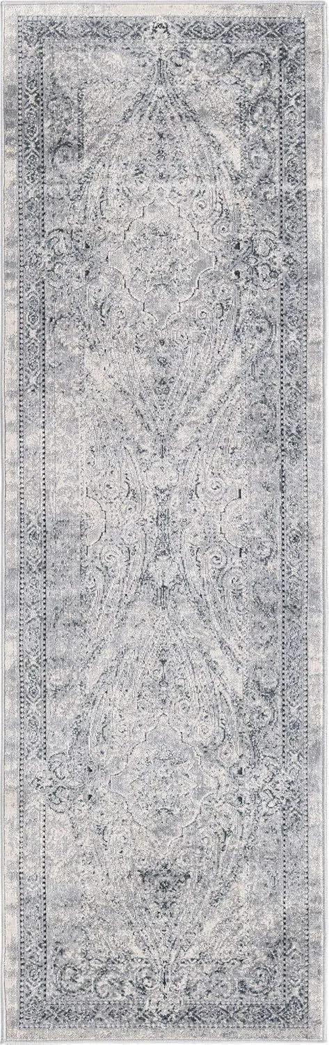 Unique Loom Chateau Collection Area Rug - Wilson (2' 2" x 6' 9" Runner, Dark Blue/ Gray)
