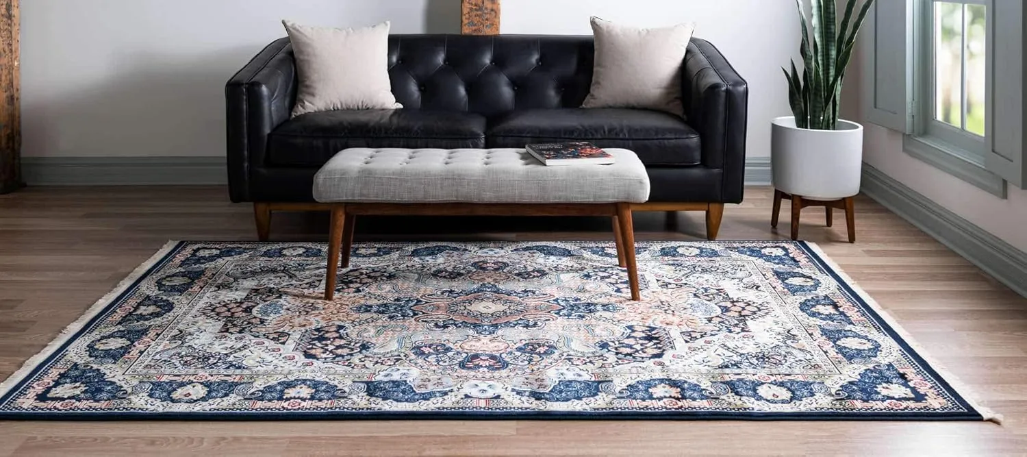 Unique Loom Narenj Collection Classic Traditional Medallion Textured Design Area Rug, 10 x 13 ft, Navy Blue/Blue