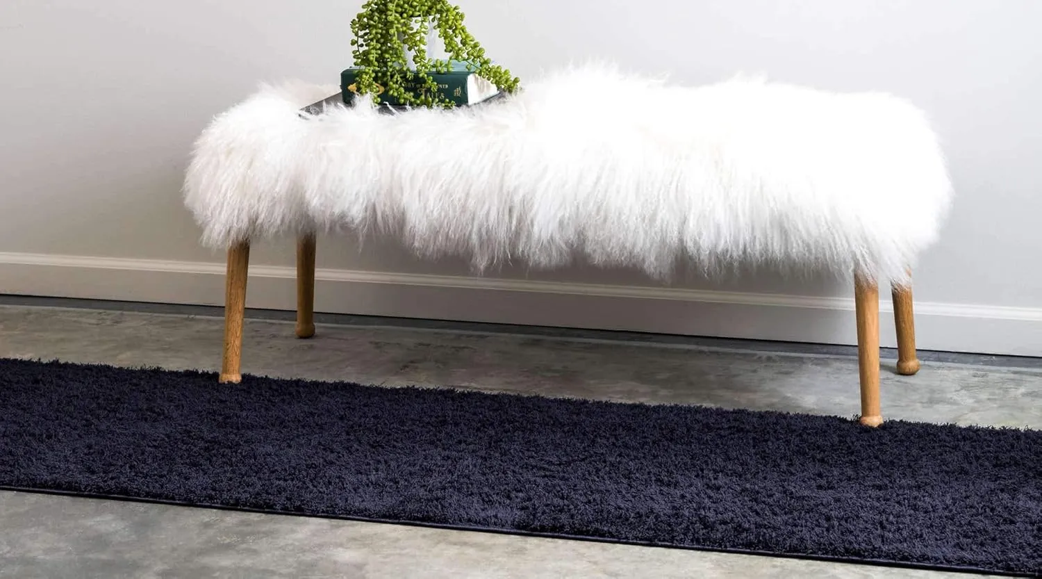 Unique Loom Studio Solid Shag Collection Urban Modern Super Soft & Plush Area Rug, 2 ft x 6 ft 7 in, Midnight Blue