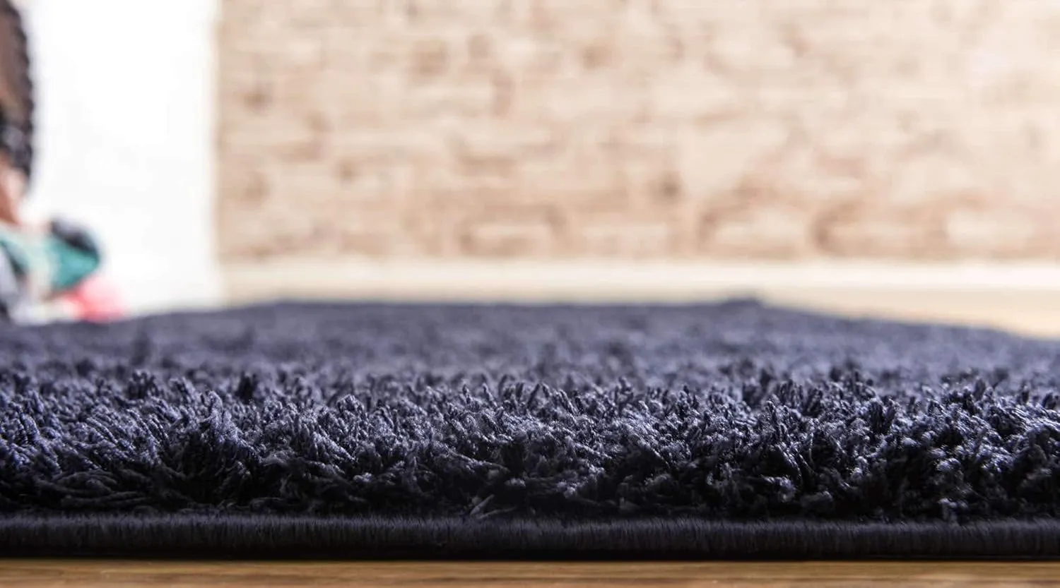 Unique Loom Studio Solid Shag Collection Urban Modern Super Soft & Plush Area Rug, 2 ft x 6 ft 7 in, Midnight Blue