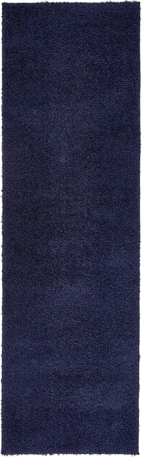 Unique Loom Studio Solid Shag Collection Urban Modern Super Soft & Plush Area Rug, 2 ft x 6 ft 7 in, Midnight Blue