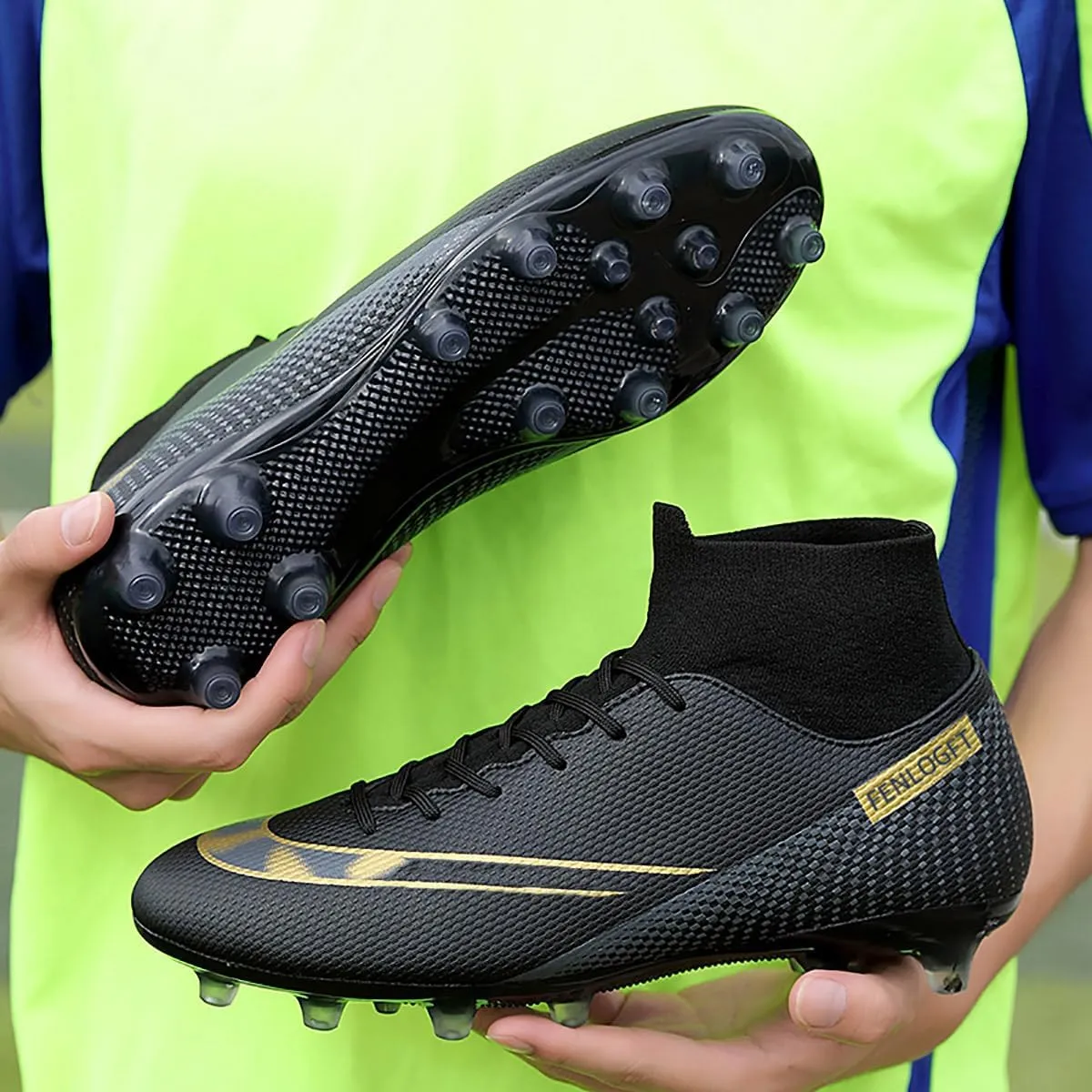 Unisex Sizes Leather Soccer Cleats with Lace-Up for Training Firm Ground & Turf - Men, Women, Boys & Girls American Football Shoes Boot