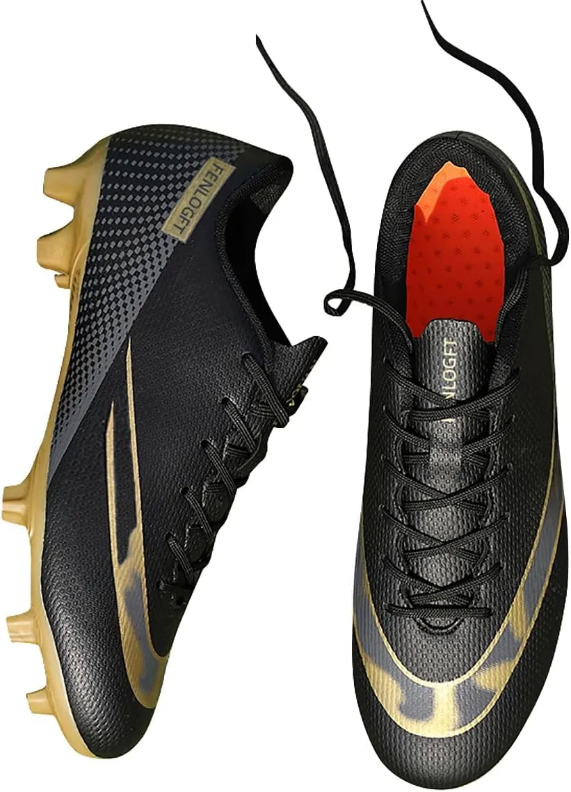 Unisex Sizes Leather Soccer Cleats with Lace-Up for Training Firm Ground & Turf - Men, Women, Boys & Girls American Football Shoes Boot