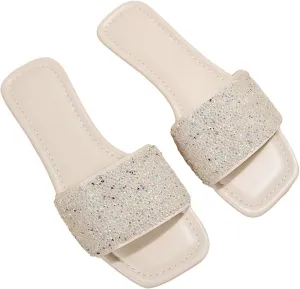Verdusa Women's Rhinestone Sandals Glitter Casual Sandal Flats Open Toe Sparkle Slides