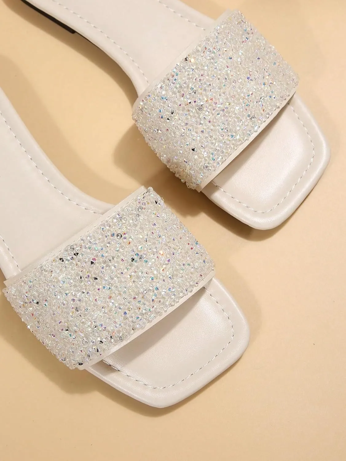 Verdusa Women's Rhinestone Sandals Glitter Casual Sandal Flats Open Toe Sparkle Slides