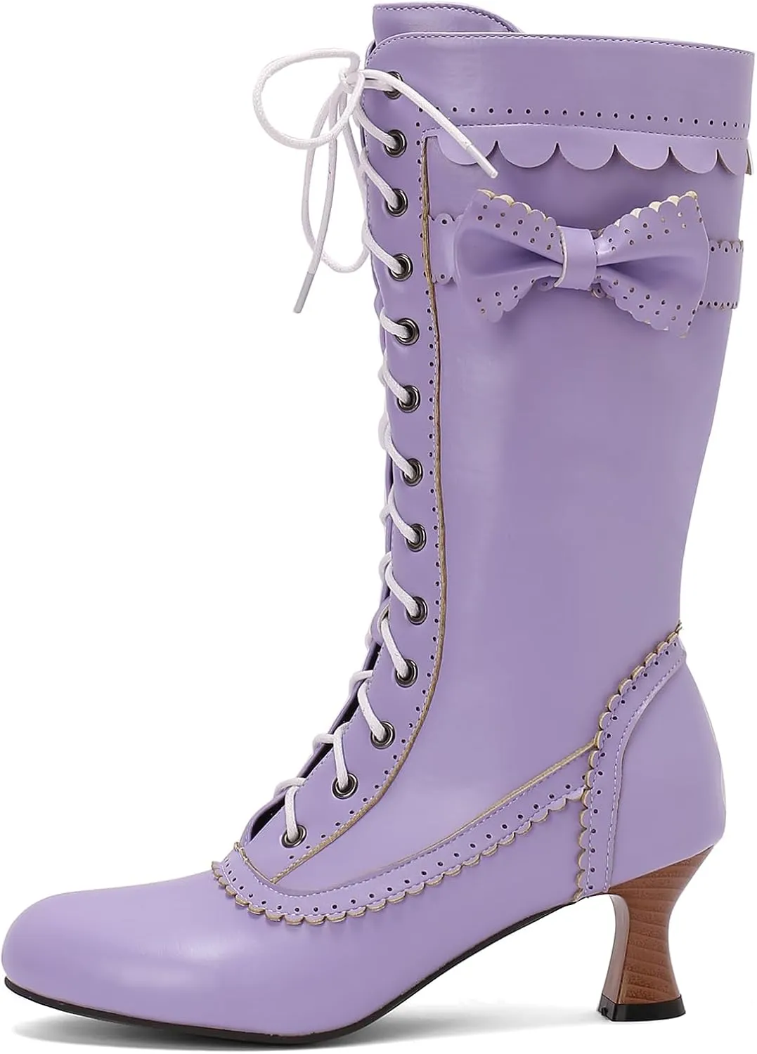 Victorian Boots for Women Vintage Bow Mid Calf Boots Costume Lace Up Goth Boots Halloween Witch Stuff Cuban Heel Mid Boots