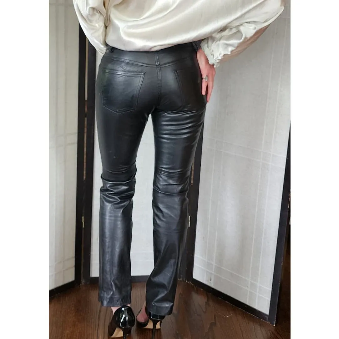 Vintage Gap Black Leather Pants Y2K Low Rise Boot Cut