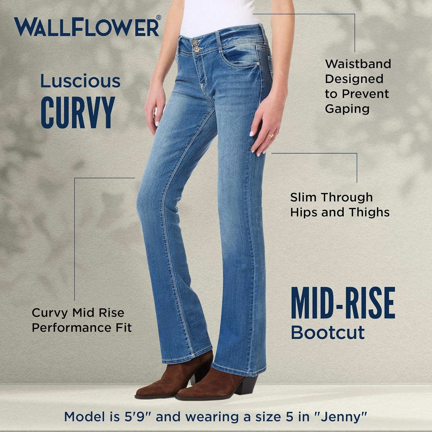 WallFlower Luscious Curvy Bootcut Jeans for Women Mid-Rise Insta Stretch Denim in Petite, Midsize, Plus Size, Juniors Jeans