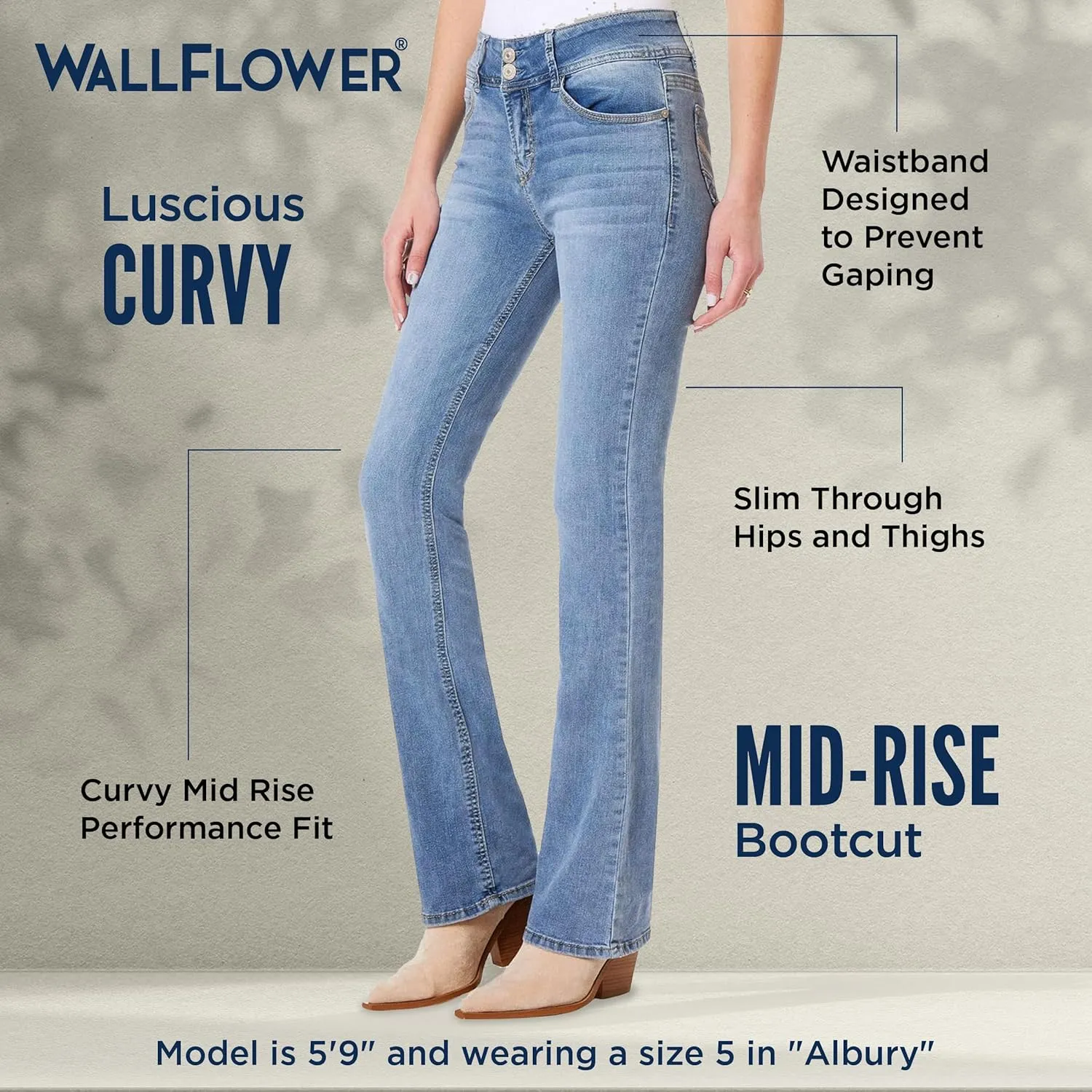WallFlower Luscious Curvy Bootcut Jeans for Women Mid-Rise Insta Stretch Denim in Petite, Midsize, Plus Size, Juniors Jeans