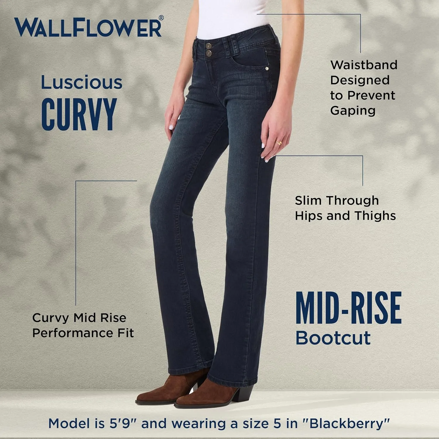 WallFlower Luscious Curvy Bootcut Jeans for Women Mid-Rise Insta Stretch Denim in Petite, Midsize, Plus Size, Juniors Jeans