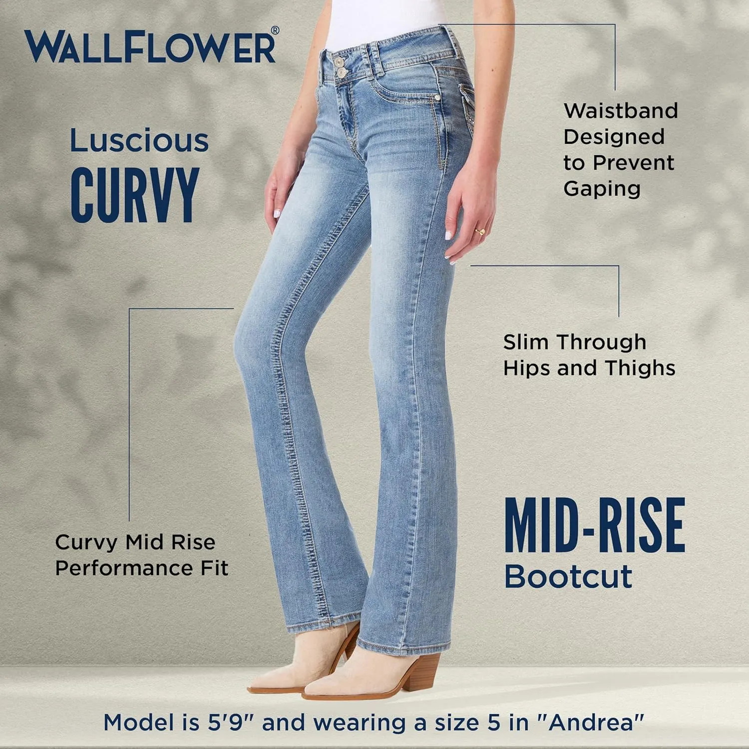 WallFlower Luscious Curvy Bootcut Jeans for Women Mid-Rise Insta Stretch Denim in Petite, Midsize, Plus Size, Juniors Jeans