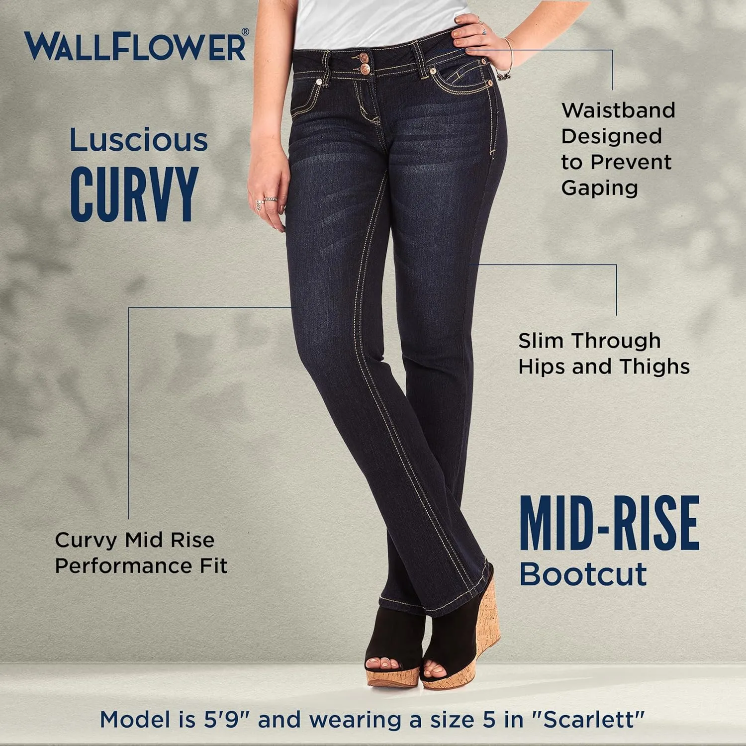 WallFlower Luscious Curvy Bootcut Jeans for Women Mid-Rise Insta Stretch Denim in Petite, Midsize, Plus Size, Juniors Jeans