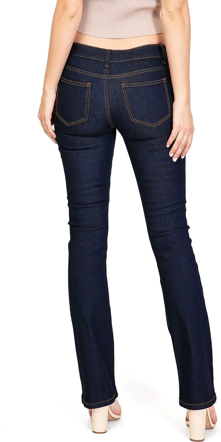 Wax Women's Juniors Mid Waist Boot Cut Straight Jeans