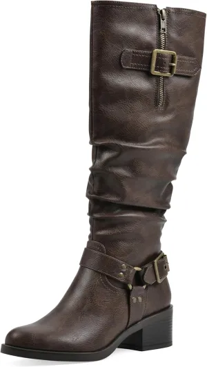 WHITE MOUNTAIN Women's Cushion Block Heeled Tall Shaft Western Riding Boot