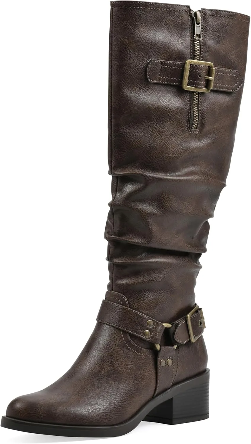 WHITE MOUNTAIN Women's Cushion Block Heeled Tall Shaft Western Riding Boot