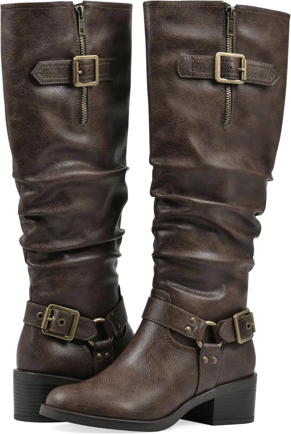 WHITE MOUNTAIN Women's Cushion Block Heeled Tall Shaft Western Riding Boot