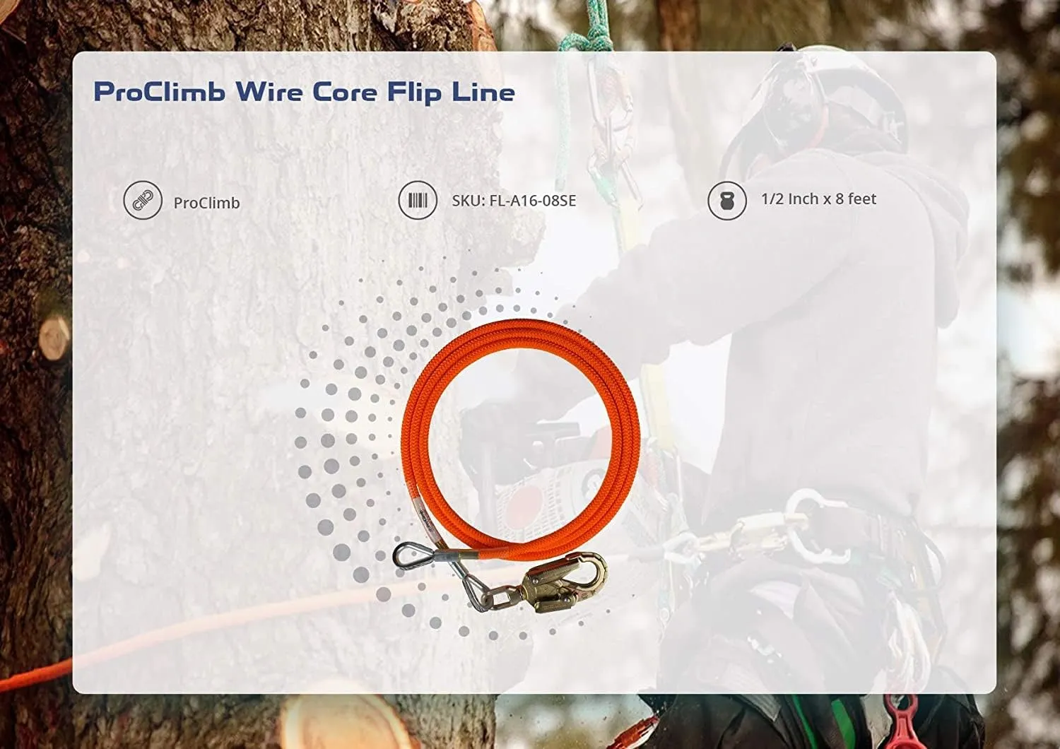 Wire Steel Core Flip Line Climbing Lanyard - 1/2 inch x 8 feet | Chainsaw Lanyard, Arborist Equipment for Climbing and Use with Spikes and Gaffs